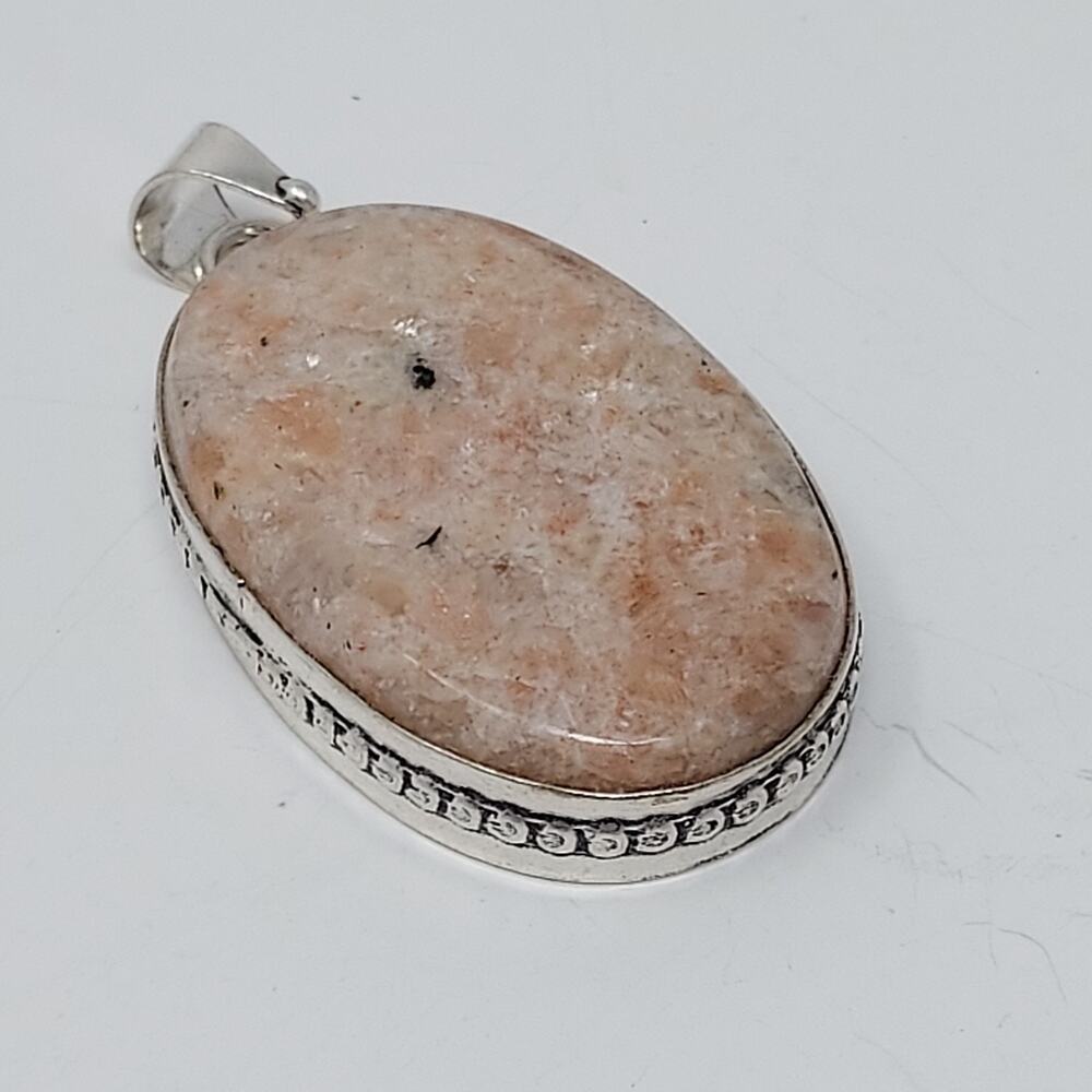 Sunstone Pendant Bail Marked 925 UNTESTED Peach Color Gemstone 2" Long Oval